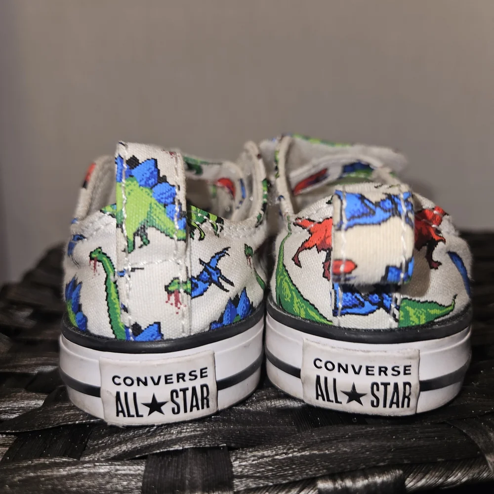Converse Kids White Sneakers with Dinosaur Print